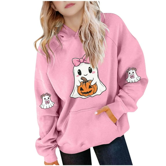 Makaor Toddler Boy Girls Hoodie Halloween Pullover Sweatshirts Ghost Long Sleeve Coats Fleece Clothes Pockets