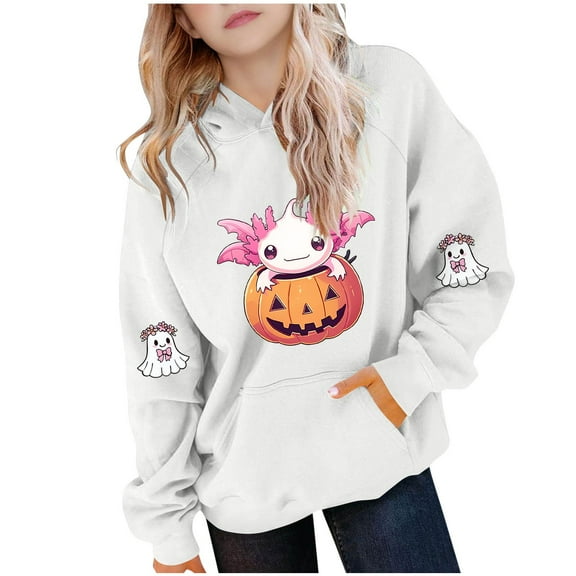 Makaor Toddler Boy Girls Hoodie Halloween Pullover Sweatshirts Ghost Long Sleeve Coats Fleece Cute Clothes with Pockets