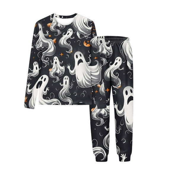 Makaor Toddler Girl Boy Pajamas Halloween 2 Piece Long Sleeve Pjs Set Long Pants Loungewear Ghost Soft Sleepwear