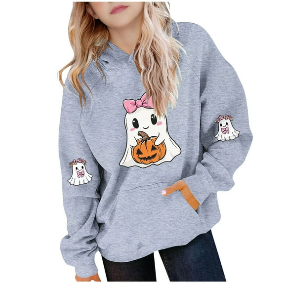 Makaor Toddler Hoodie Boys Girls Halloween Pullover Sweatshirts Ghost Long Sleeve Coats Fleece Cute Clothes Pockets