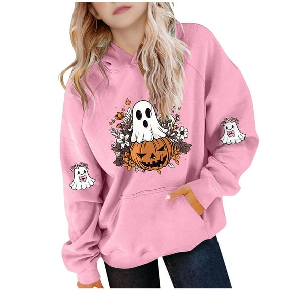 Makaor Toddler Hoodie Boys Girls Halloween Pullover Sweatshirts Ghost Long Sleeve Coats Fleece Cute Fall Clothes Pockets