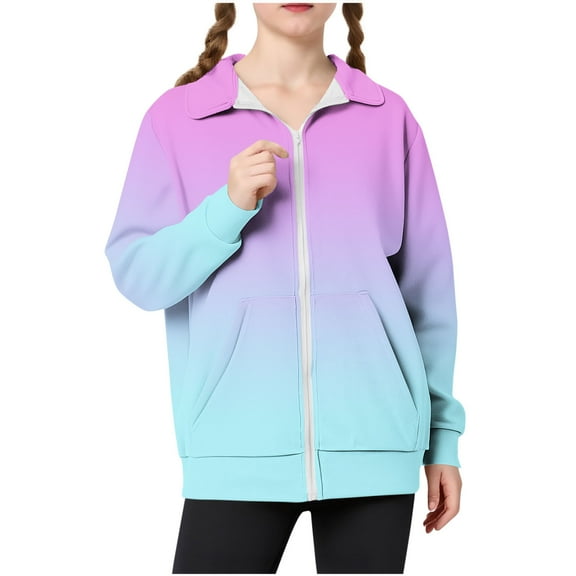 Makaor Toddler Sweatshirt Girls Boys Zip up Collared Jackets Gradient Long Sleeve Coats Fleece Cute Clothes Pockets