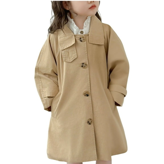 Makaor Trench Coat Kids Boys Girls Toddler Pockets Collared Jacket Solid Button Long Sleeve Outerwear Winter Clothes