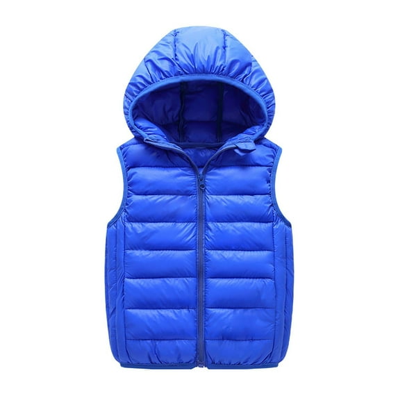 Makaor Vest for Boys Girls Kids Toddler Hooded Jacket Solid Color Zipper Sleeveless Coat Fall Winter Outerwear Blue 3T