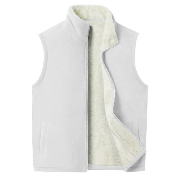 Makaor Vest for Men Fleece Mock Neck Jacket Solid Color Zipper Sleeveless Coat Soft Fall Winter Outerwear White 2XL