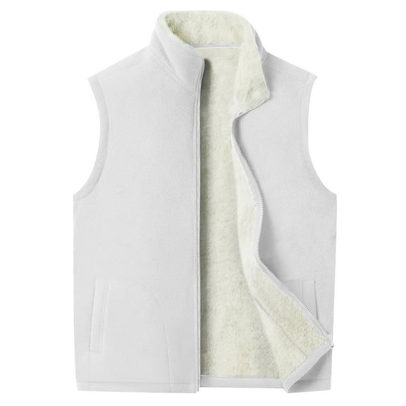 Makaor Vest for Men Fleece Mock Neck Jacket Solid Color Zipper Sleeveless Coat Soft Fall Winter Outerwear White 2XL