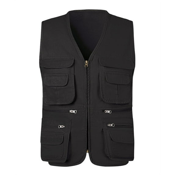 Makaor Vest for Men Jacket Solid Color Big and Tall Zipper Front Sleeveless Coat Cotton Outerwear with Pockets Black 3XL