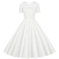 thumbnail image 1 of Makaor Wedding Guest Dresses for Girls Button Ruched A Line Dress Collared Short Sleeve Formal Dresses Empire Waist Midi Birthday Party Dresses, 1 of 6