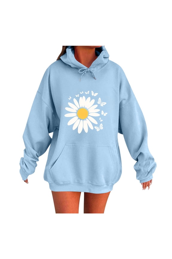 Women Hoodies Graphic Tunic Sweatshirt with Pockets Fleece Long Sleeve Pullover Oversized Drawstring Tops