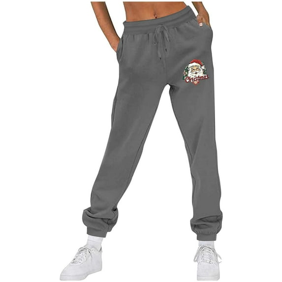 Makaor Women Sweatpants with Elastic Waist with Pockets Christmas Solid Baggy Fleece Lounge Pants Dark Gray 2XL