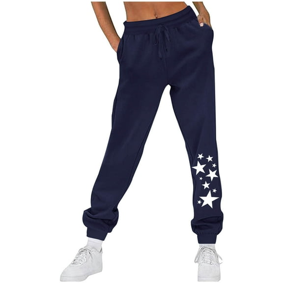Makaor Women Sweatpants with Elastic Waist with Pockets Solid Baggy Fleece Athletic Joggers Navy S