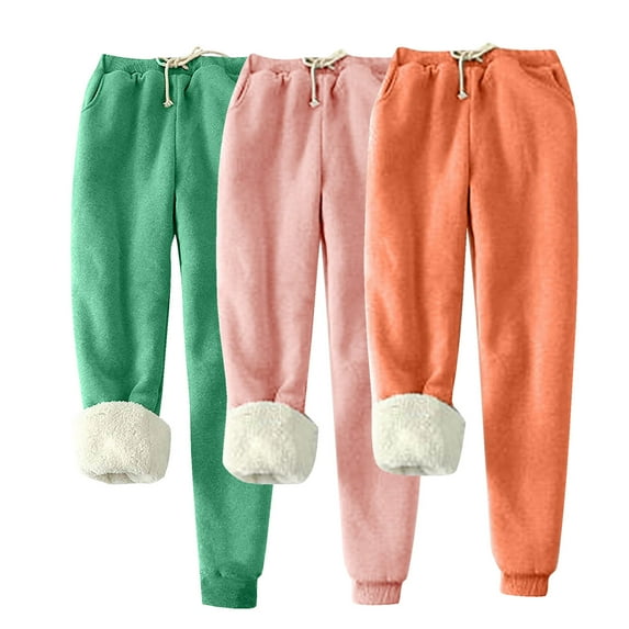 Makaor Women's Plus Baggy Sweatpants Plus Size 3 Pack Solid Fleece Athletic Pants with Elastic Waist Orange 3XL