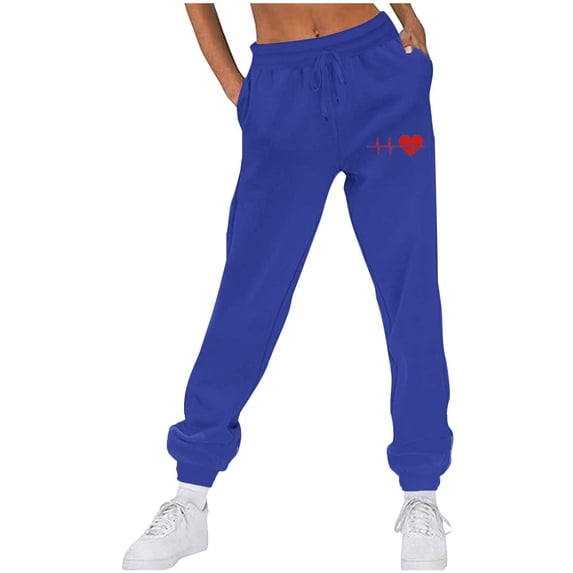 Makaor Women's Plus Baggy Sweatpants Solid Fleece Loose Joggers with Elastic Waist Blue XL