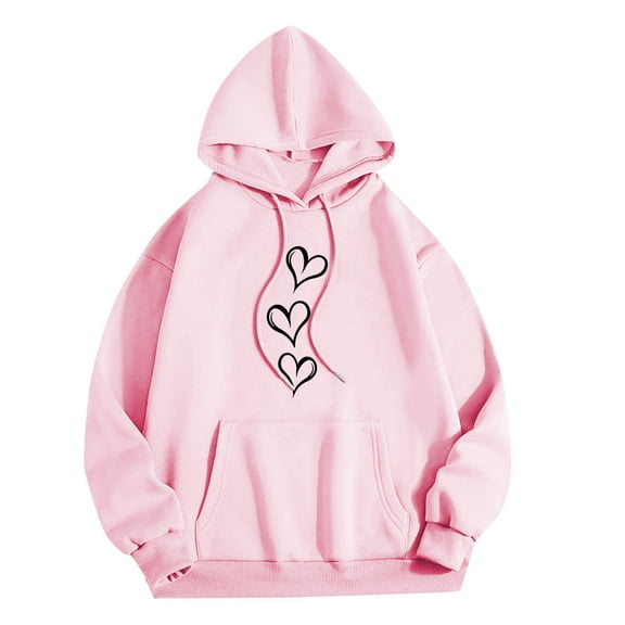 Makaor Women's Sweatshirt Tops Lightweight Hooded Tops Heart Long Sleeve Pullover Tees Fleece Cute Fall Fashion Outfits