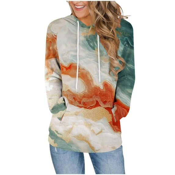 Makaor Women's Sweatshirts for Women Pockets Hooded Tops Graphic Long Sleeve Pullover Tees Cute Vacation Clothes