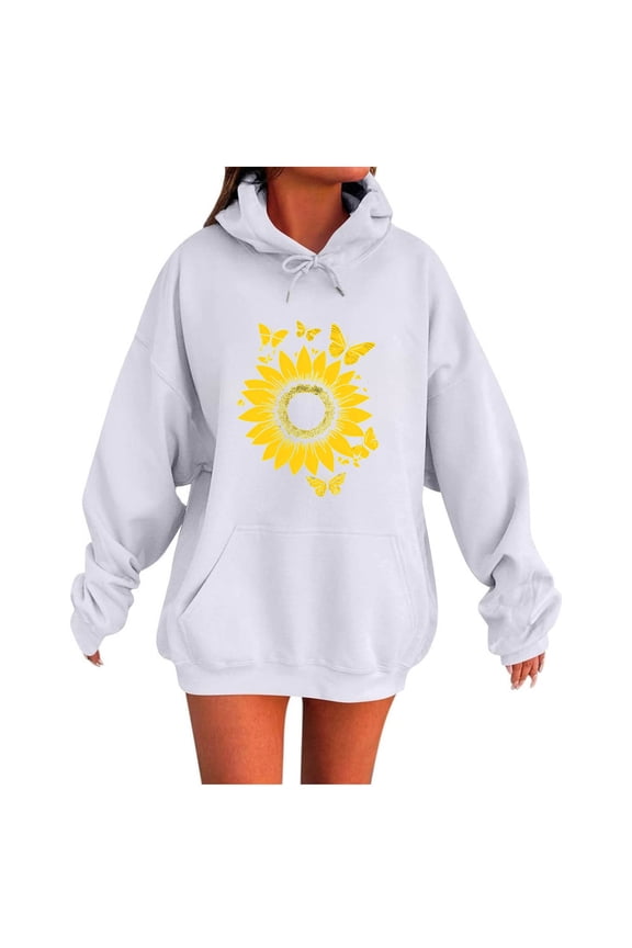 Womens Graphic Hoodies Pullover Tunic Sweatshirt with Pockets Fleece Long Sleeve Tops Oversized Clothes