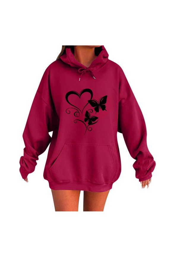 Womens Graphic Hoodies Tunic Sweatshirt with Pockets Fleece Long Sleeve Pullover Oversized Drawstring Tops