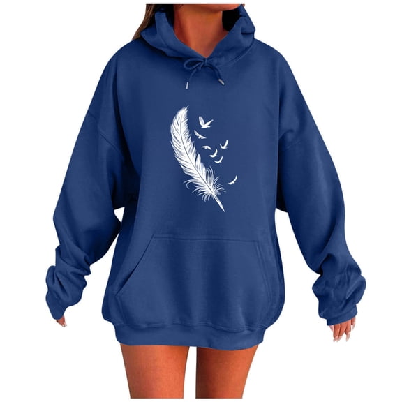 Makaor Womens Hoodies Pullover Graphic Tunic Sweatshirt with Pockets Fleece Long Sleeve Tops Oversized Clothes