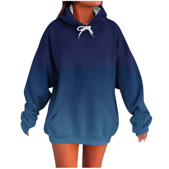 Makaor Womens Hoodies Pullover Tunic Sweatshirt with Pockets Fleece Long Sleeve Tops Gradient Oversized Clothes