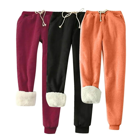 Makaor Womens Jogger Pants Plus Size 3 Pack Solid Baggy Fleece Lounge Joggers with Elastic Waist Orange 3XL