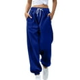 thumbnail image 1 of Makaor Womens Jogger Pants with Pockets Solid Baggy Fleece Athletic Joggers with Elastic Waist Blue 2XL, 1 of 6