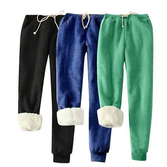 Makaor Womens Joggers with Pockets Plus Size 3 Pack Solid Baggy Fleece Loose Sweatpants with Elastic Waist Blue 2XL