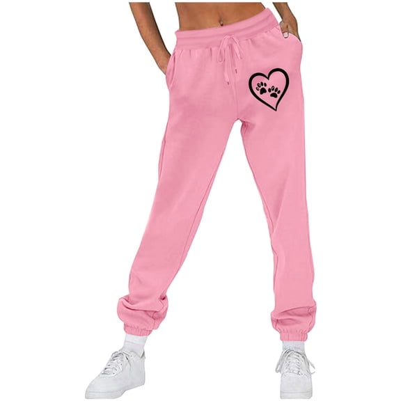 Makaor Womens Joggers with Pockets Solid Baggy Fleece Loose Sweatpants with Elastic Waist Pink L