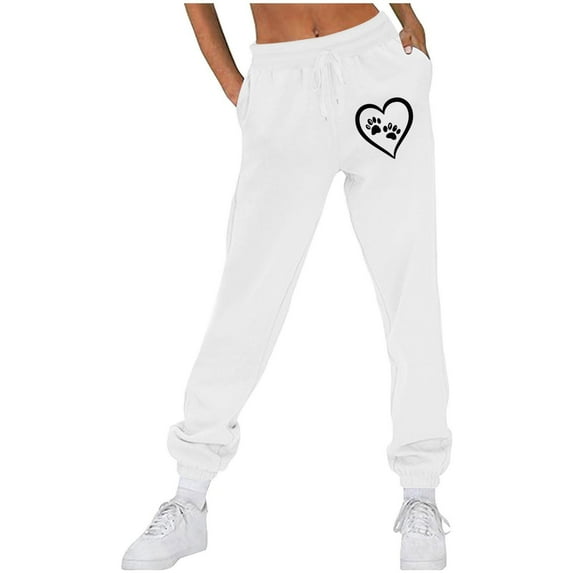 Makaor Womens Joggers with Wide Legs and Pockets Solid Baggy Fleece Loose Sweatpants with Elastic Waist White XL