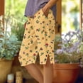 thumbnail image 1 of Makaor Womens Long Shorts with Pockets Button Mid Waist Straight Leg Long Short Elastic Waist Floral Baggy Boho Beach Outfits Yellow M, 1 of 5