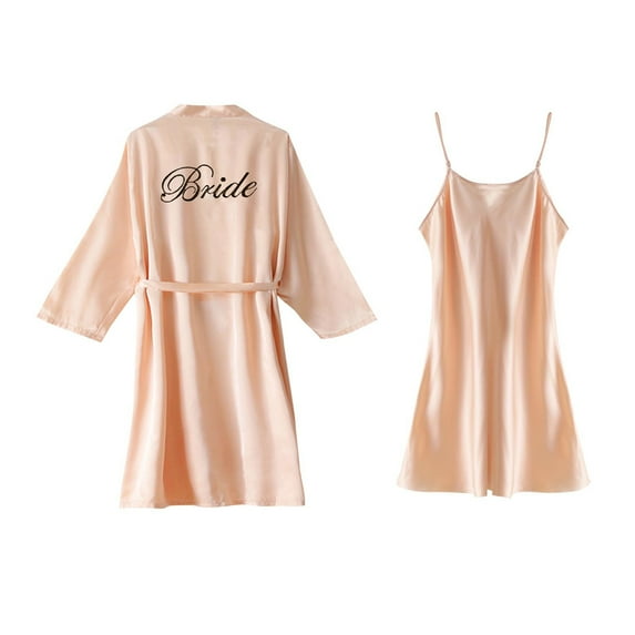 Makaor Womens Robes Lightweight Lace Short Length Solid Long Sleeve 2 Piece Pajamas M Beige