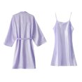 thumbnail image 1 of Makaor Womens Summer Robes Lightweight Purple Lace Short Length Solid Long Sleeve 2 Piece Pajamas XL, 1 of 2