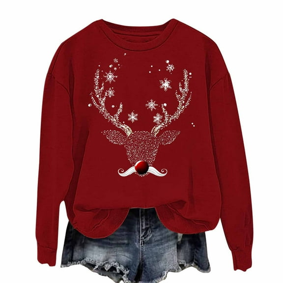Makaor Womens Sweatshirts Christmas Crew Neck Tops Graphic Long Sleeve Pullover Tees Fleece Cute Vacation Clothes
