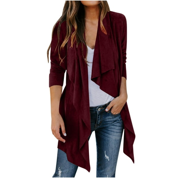 Makaor Womens Winter Fleece Coats Jacket Solid Color Long Sleeve Outerwear Soft Winter Warm Tops Clothes Red M