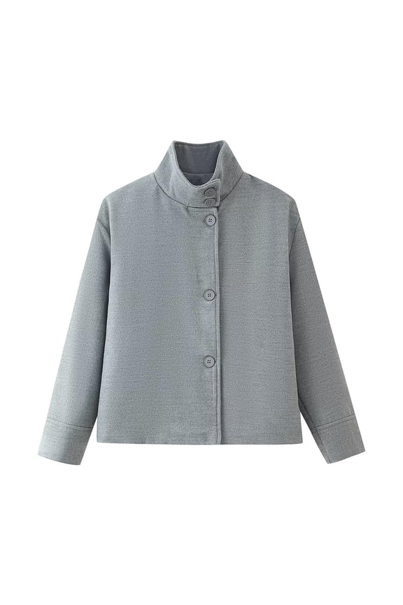 Wool Coats Women Fleece Mock Neck Jacket Solid Color Button Long Sleeve Outerwear Soft Winter Warm Tops Clothes