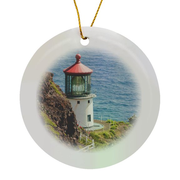 3drose, Makapuu Point Lighthouse, Oahu, Hawaii., Circle Porcelain Ornament