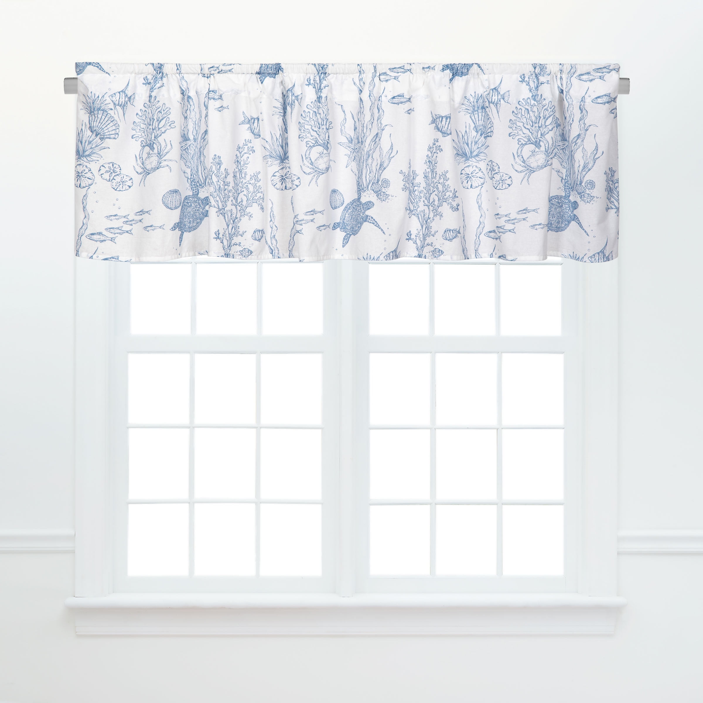 Makara Reef Blue and White Cotton Coastal Valance Set