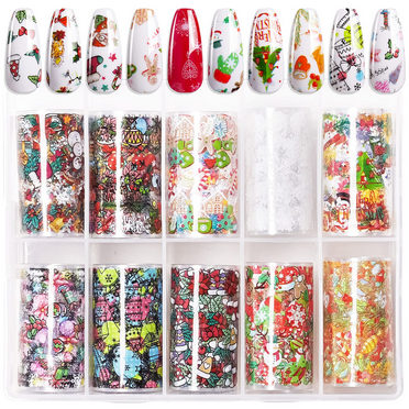 Makartt 10 Rolls Christmas Theme Nail Sticker Kit Nail Art Foil Stickers Decorations Nail Foil Transfer Sheets DIY for Christmas