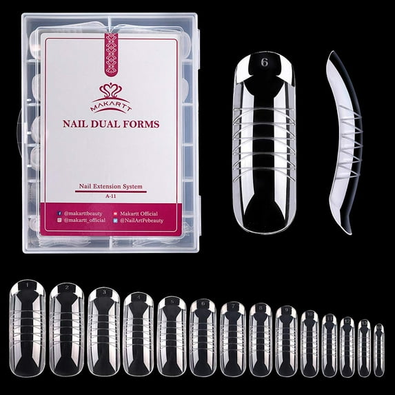 Makartt 140PCS Poly Nail Gel Dual Forms Nail Builder Extension Gel Nail Mold Clear Full Cover False Nail Tips Dual Forms Acrylic Nail Forms with Scale