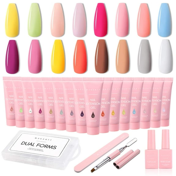 Makartt 16 Colors Poly Nail Kit, All-In-One Kit The Seasonal Concertos Nail Extension Gel Kit Poly Nail Gel Kit Gel Nail Builder Base Coat Top Coat Nail Art Nail File Revolutionary Nail Extension Kit
