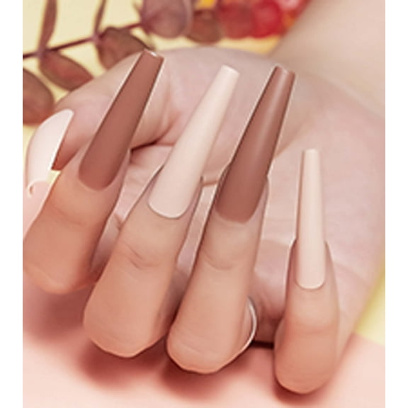 Makartt 24 Pcs Press On Nails Kit XXL Long, Glue on Nails Acrylic Nail Tips Nude & Pink French Fake Nails 12 Sizes Coffin False Nails with Nail Glue Nail Stick Adhesive Manicure for Nail Art Salon