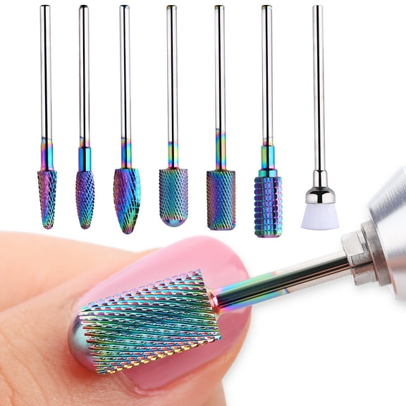 Makartt 7 PCS Nail Drill Bits Kit, Tungsten Carbide Acrylic Nail 5 In1 Drill Bit Manicure Pedicure Tool for Remove Gel Polish Poly Nail Gel Nails,3/32 inch