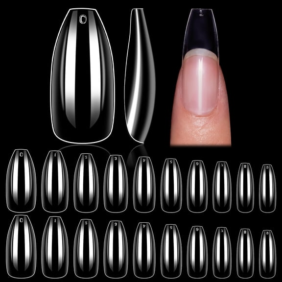 Makartt Coffin Clear Ballerina Tips Full Cover Acrylic False Nails 10 Sizes - for Nail Salons and DIY Art, 500 Pieces