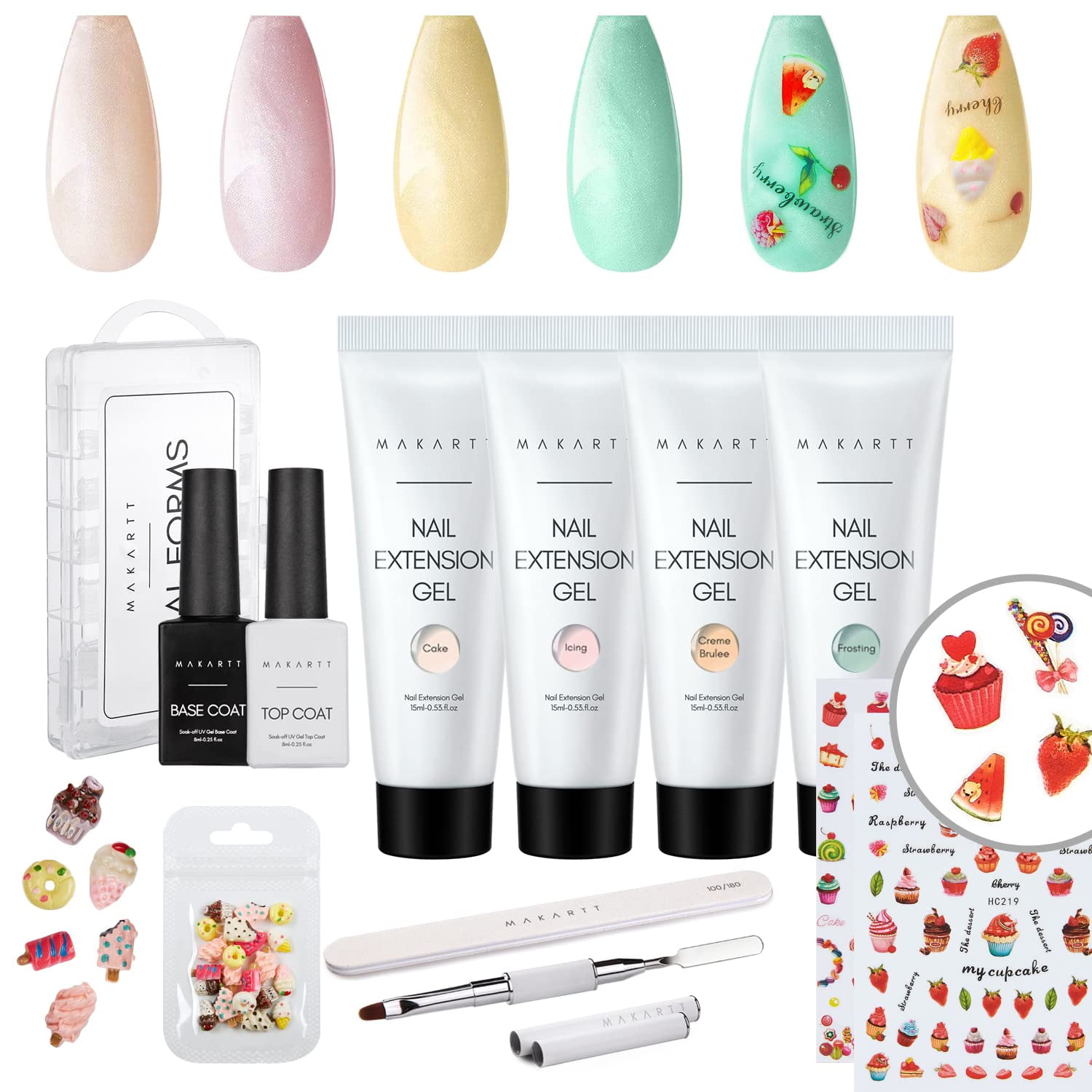 Makartt Glitter Poly Nail Gel Kit, 4 Color Nail Art Supplies Set with Builder Nail Extension Gel Gift Beauty Sets All-in-One Kit