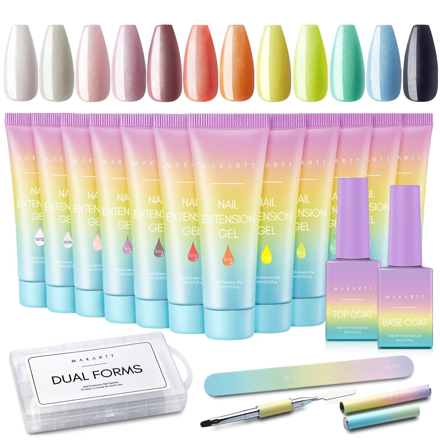 Makartt Glitter Poly Nail Gel Kit, EBEROUGE Set with 12 Glitter Color Nail Builder Nail Gel Kit Fall Gift Beauty Sets Extension Gel Nail All-in-one Kit for Beginner