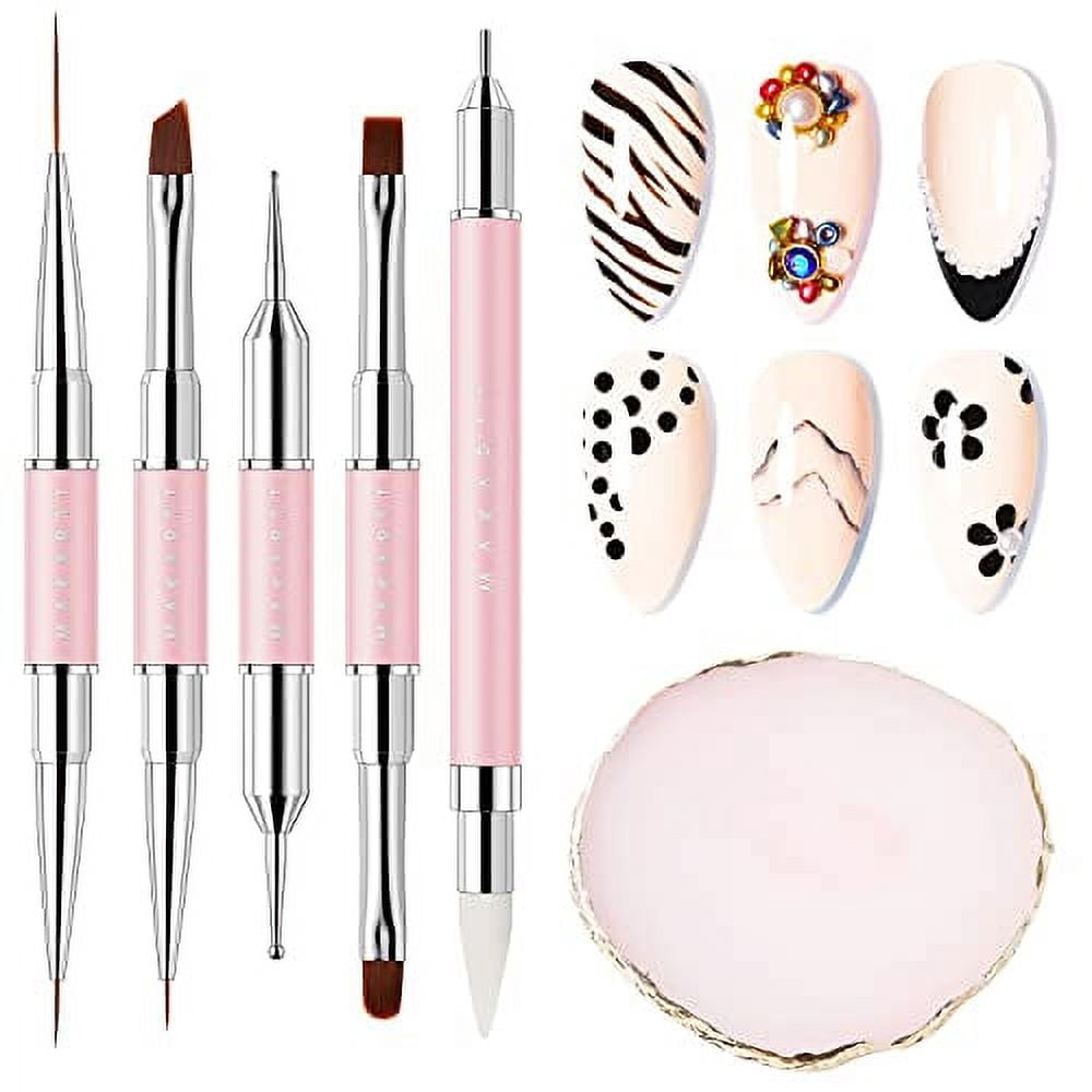 Makartt Nail Art Brushes Kit,Liner Brushes for Nails, Flat Round and Angled Gel Nail Brush, Dotting tools,Color Pallete Rhinestones Picker Tool Nail Supplies for Nail Salon and Nail Art DIY Home