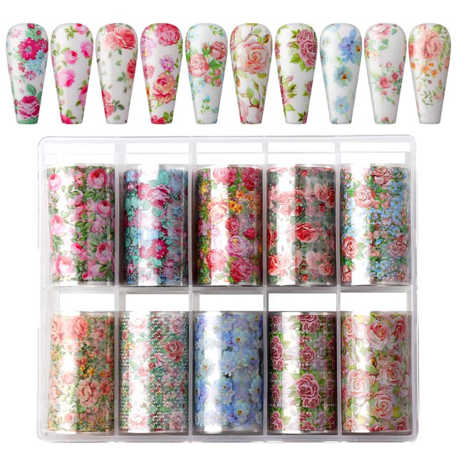 Makartt Nail Art Foil Transfer Stickers10 Rolls Rose Flowers Nail