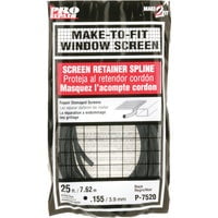 Make-2-Fit P 7520 Screen Retainer Spline, 0.155 in D, 25 ft L, Vinyl, Black, Round