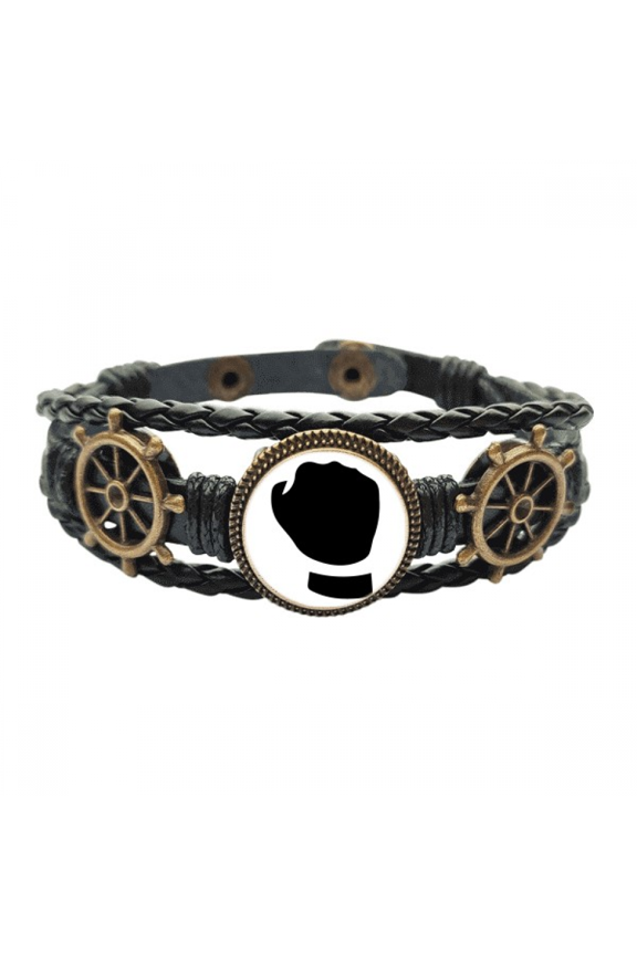 Make A Fist Gesture Outline Pattern Leather Braided Ocean Bracelet Wristband