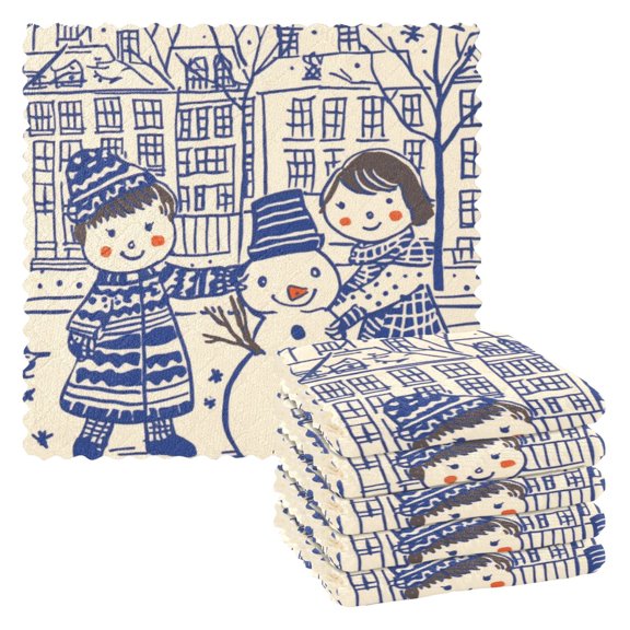 Make A Snowman 6 Pack Kitchen Cleaning Cloths 11'' x 11'', Super Absorbent, Soft Double Layer Plush for Dish and Surface Cleaning