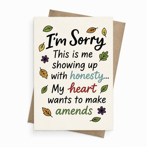 Make Amends Im Sorry Card, Heartfelt Apology Greeting Card for Her or Him, Blank Inside with Kraft Envelope